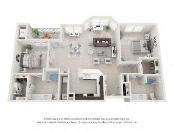 Floor plan for 2 beds, 2 baths, 1279 sqft
